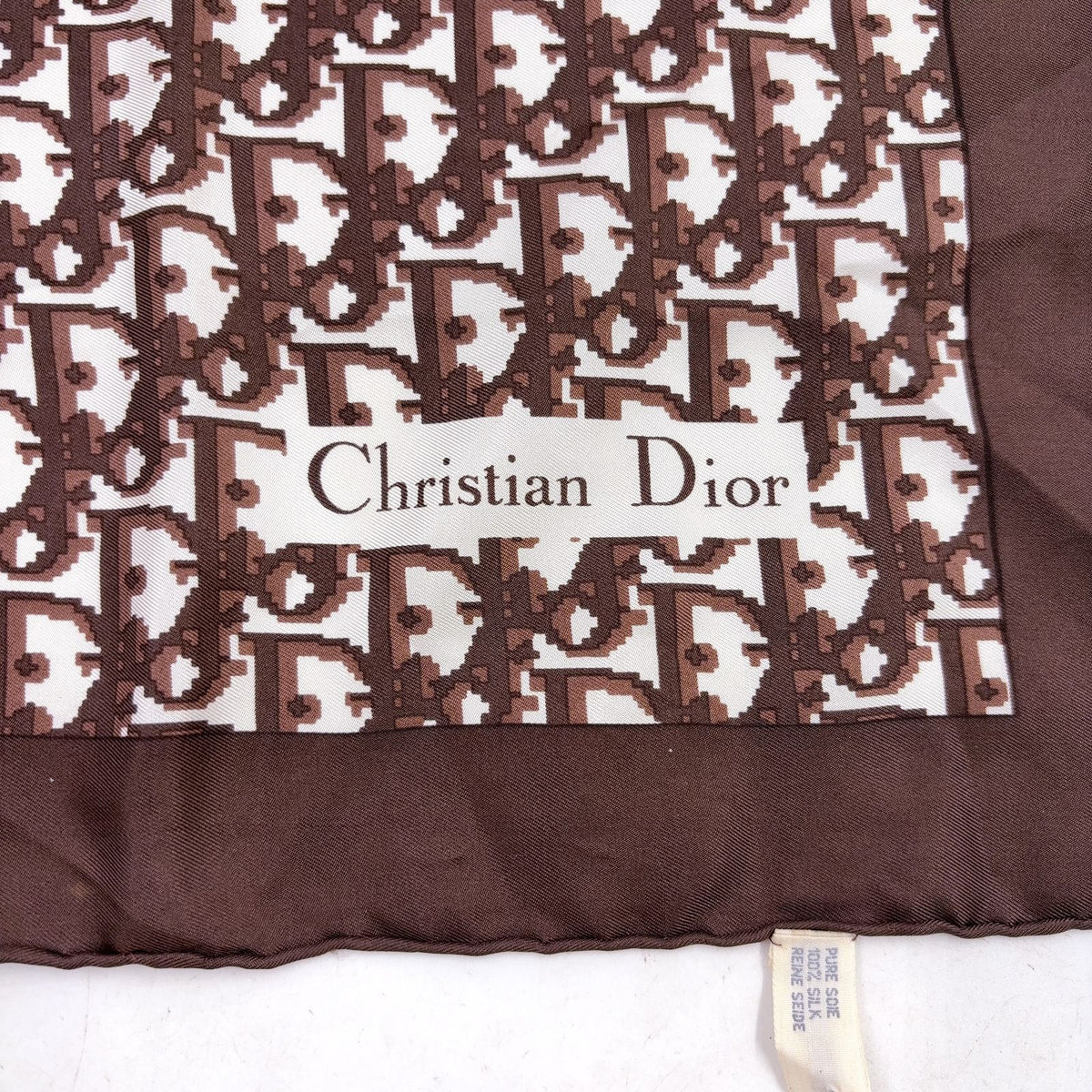 Dior Trotter Pattern Silk Brown Scarf — view 4