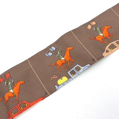 Hermes Ex-Libris Wind Frame Twilly Silk Brown Scarf — view 7