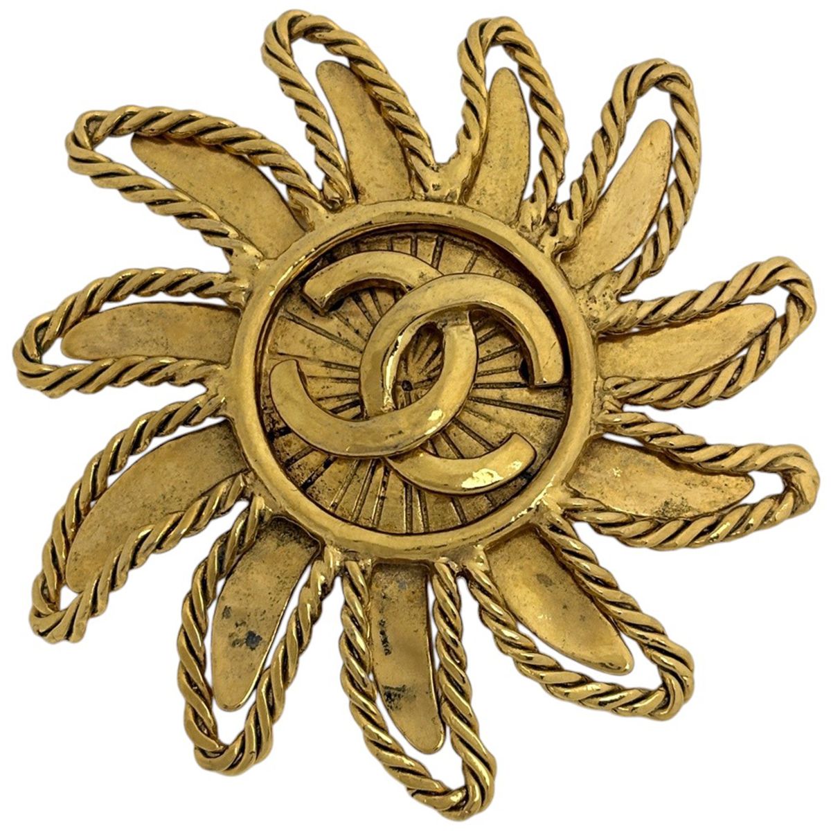 Chanel Brooch CC Logo Sun Gold Plated