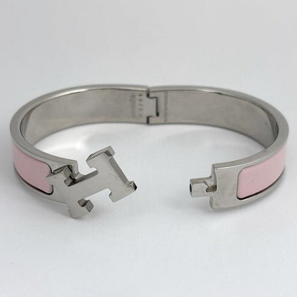 Hermes Clic Clac PM Bangle H Logo Metal Silver Pink Bracelet — view 2