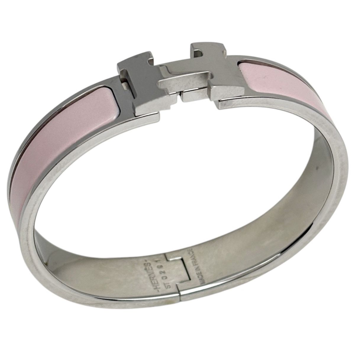 Hermes Clic Clac PM Bangle H Logo Metal Silver Pink Bracelet
