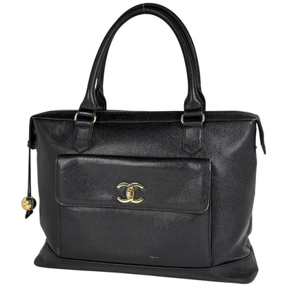 Chanel Tote Bag CC Logo Caviar Leather Black