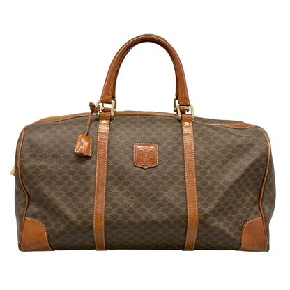 Celine Boston Bag Macadam Pattern Dark Brown No Lock Leather