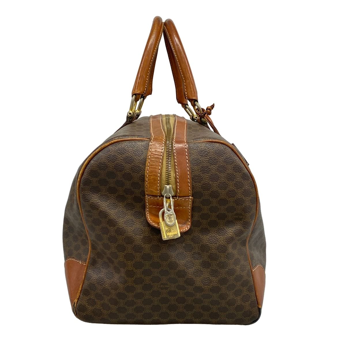 Celine Boston Bag Macadam Pattern Dark Brown No Lock Leather — view 2