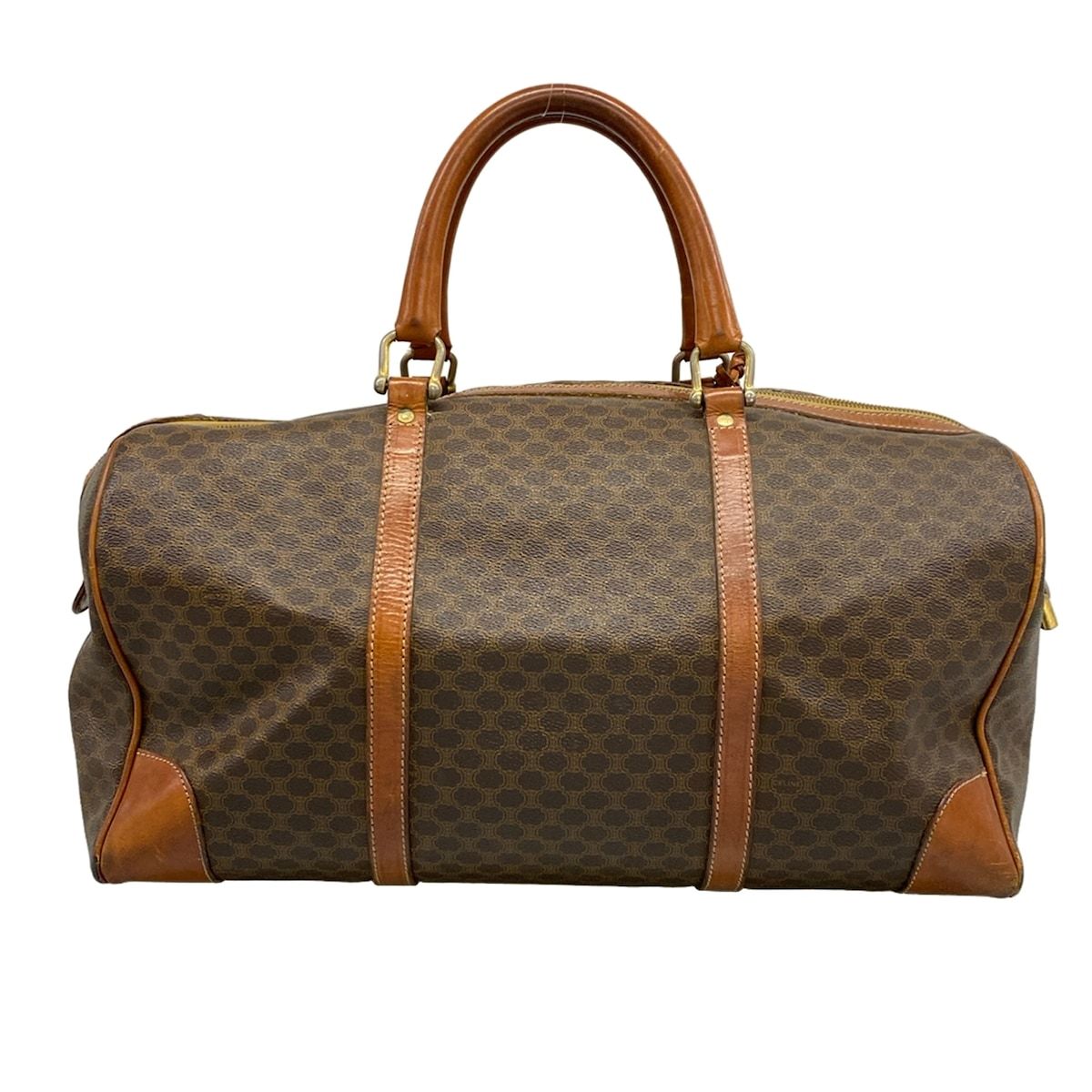 Celine Boston Bag Macadam Pattern Dark Brown No Lock Leather — view 3
