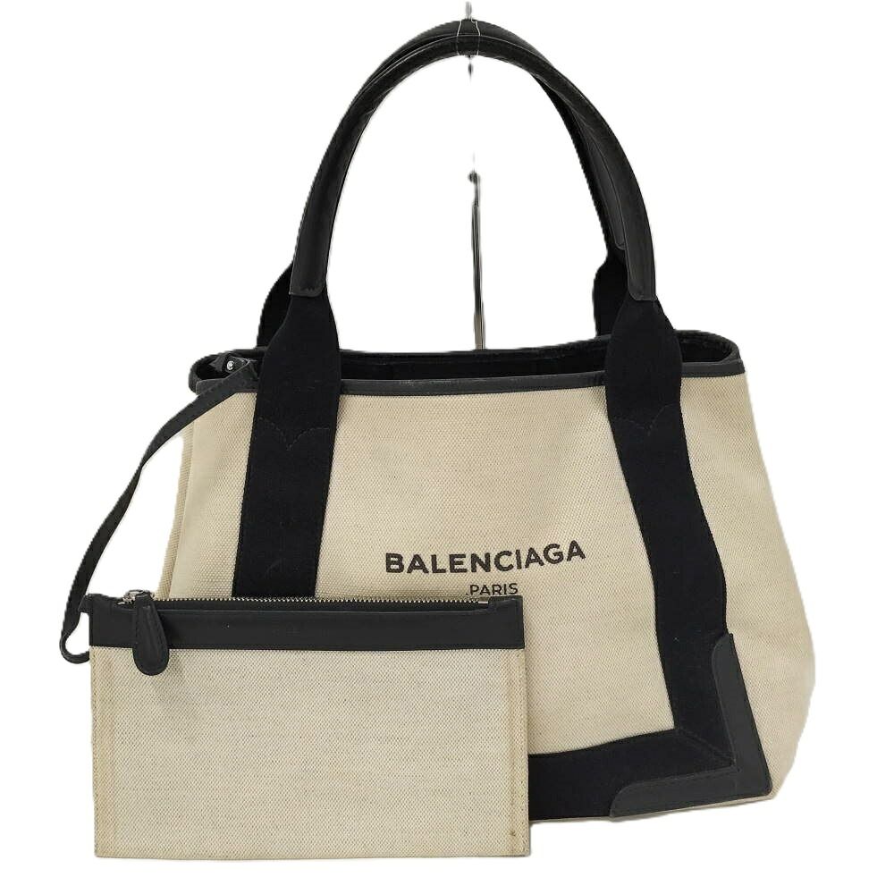 Balenciaga Navy Cabas S Handbag Canvas Ivory Black