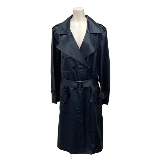 Chanel Trench Coat M Dark Navy Long Sleeve Silk Mixed Spring Cotton 40