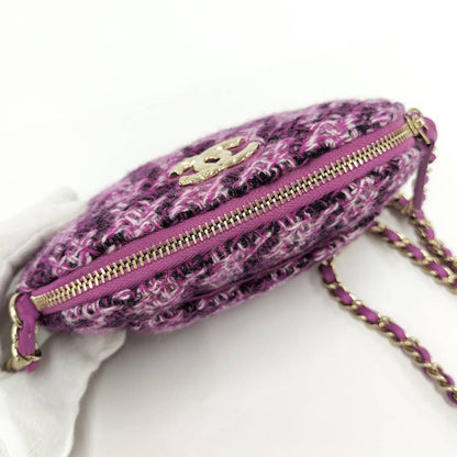 Chanel Quilted Chain Shoulder Bag Tweed Purple — view 7