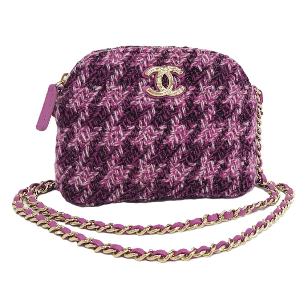 Chanel Quilted Chain Shoulder Bag Tweed Purple