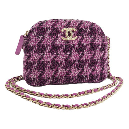 Chanel Quilted Chain Shoulder Bag Tweed Purple