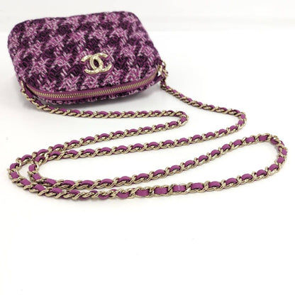Chanel Quilted Chain Shoulder Bag Tweed Purple — view 4