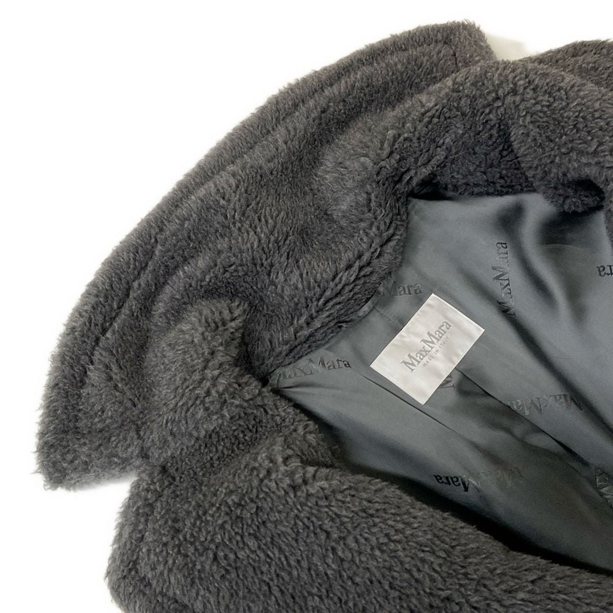 Max Mara Coat Teddy Bear Icon Dark Gray Long Sleeve Winter Wool Alpaca S — view 7