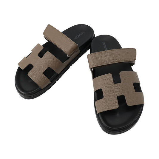 Hermes Sandals Cipre Epsom Rubber Shoes Black