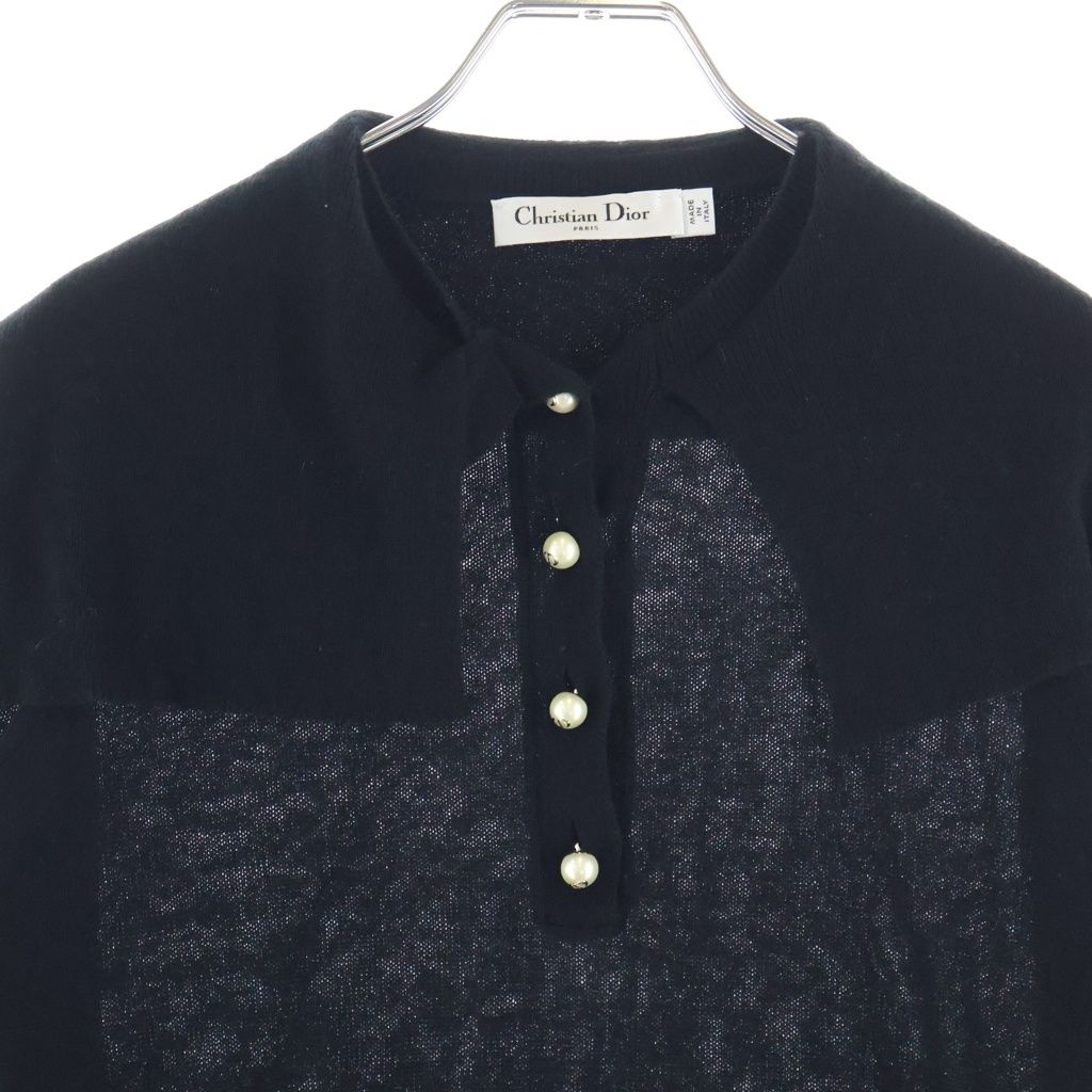 Dior CD Logo Pearl Button Cashmere Knit Sweater Black — view 3