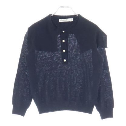Dior CD Logo Pearl Button Cashmere Knit Sweater Black