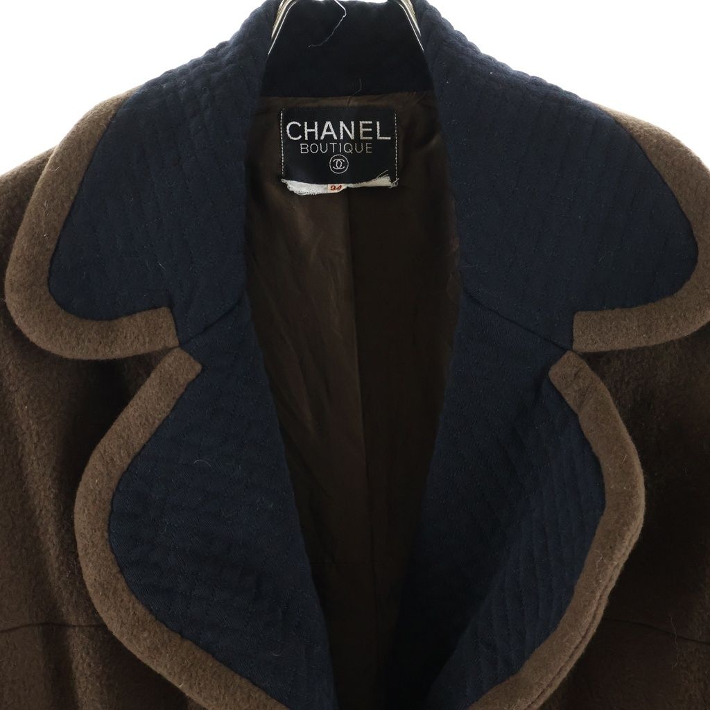 Chanel 90S Vintage Wool Half Coat CC Logo Gold Button Brown — view 3