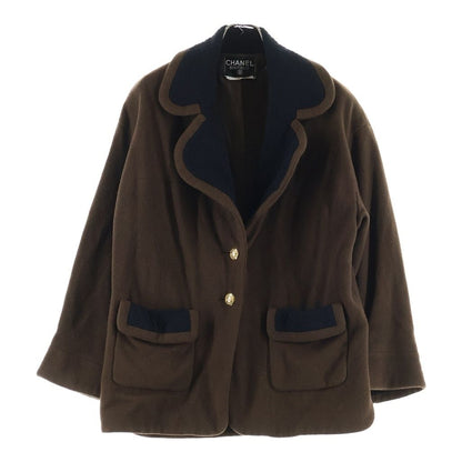 Chanel 90S Vintage Wool Half Coat CC Logo Gold Button Brown