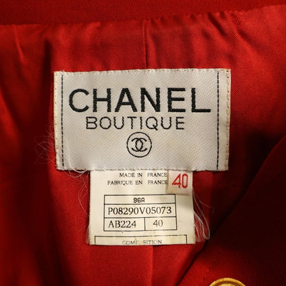 Chanel Vintage 4 Pocket CC Jacket Stand Collar CC Logo Gold Button Red — view 7