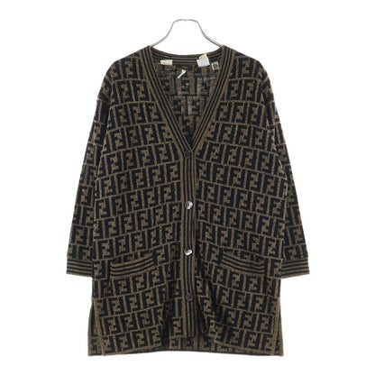 Fendi Vintage FF Wool Cardigan Zucca Pattern Knit Brown Black