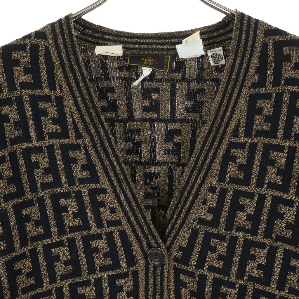 Fendi Vintage FF Wool Cardigan Zucca Pattern Knit Brown Black — view 3