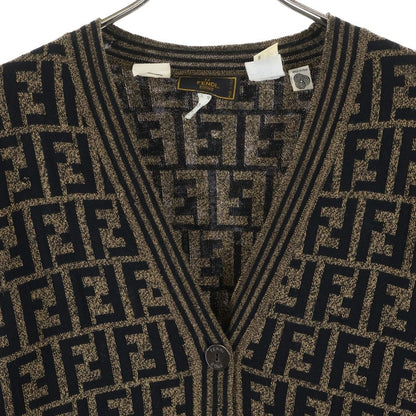 Fendi Vintage FF Wool Cardigan Zucca Pattern Knit Brown Black — view 3