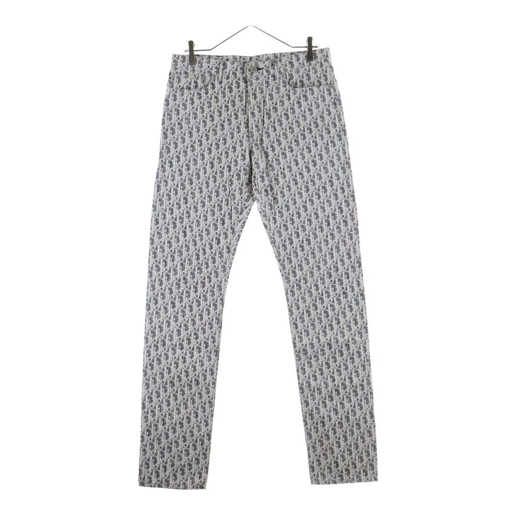 Dior Oblique Denim Pants Slim Fit All Over Print Gray
