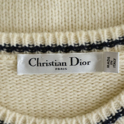 Dior Logo Embroidery Short Sleeve Cashmere Knit Sweater Ivory — view 7