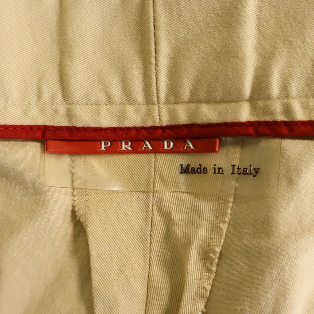 Prada Sport Rubber Logo Hem Zip Button Fly Flare Chino Pants Beige — view 6