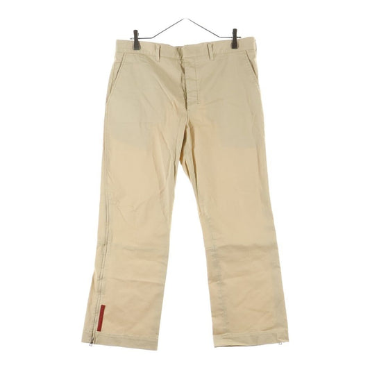 Prada Sport Rubber Logo Hem Zip Button Fly Flare Chino Pants Beige