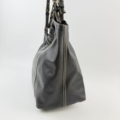 Miu Miu Gathered Contrast Stitch Tote Shoulder Bag Leather Black Silver Vintage — view 3