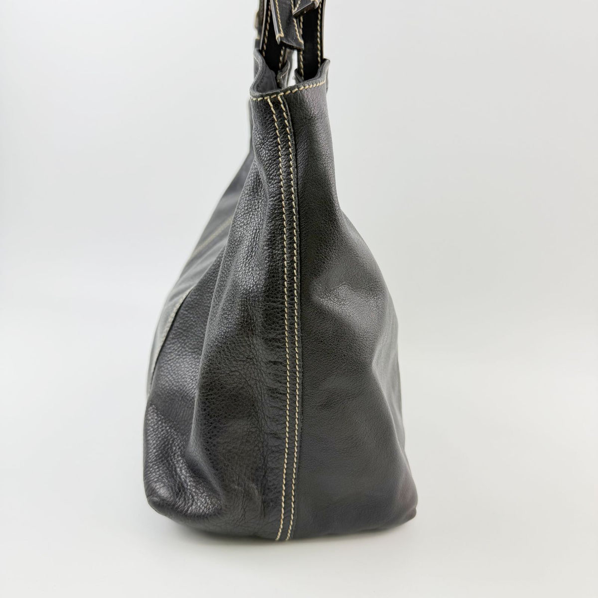 Miu Miu Gathered Contrast Stitch Tote Shoulder Bag Leather Black Silver Vintage — view 4