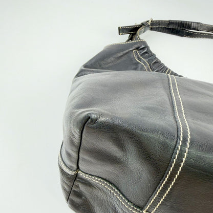 Miu Miu Gathered Contrast Stitch Tote Shoulder Bag Leather Black Silver Vintage — view 8