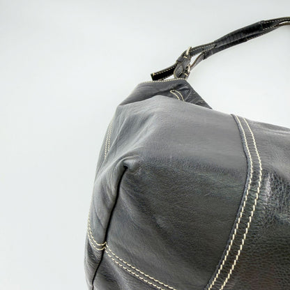 Miu Miu Gathered Contrast Stitch Tote Shoulder Bag Leather Black Silver Vintage — view 6