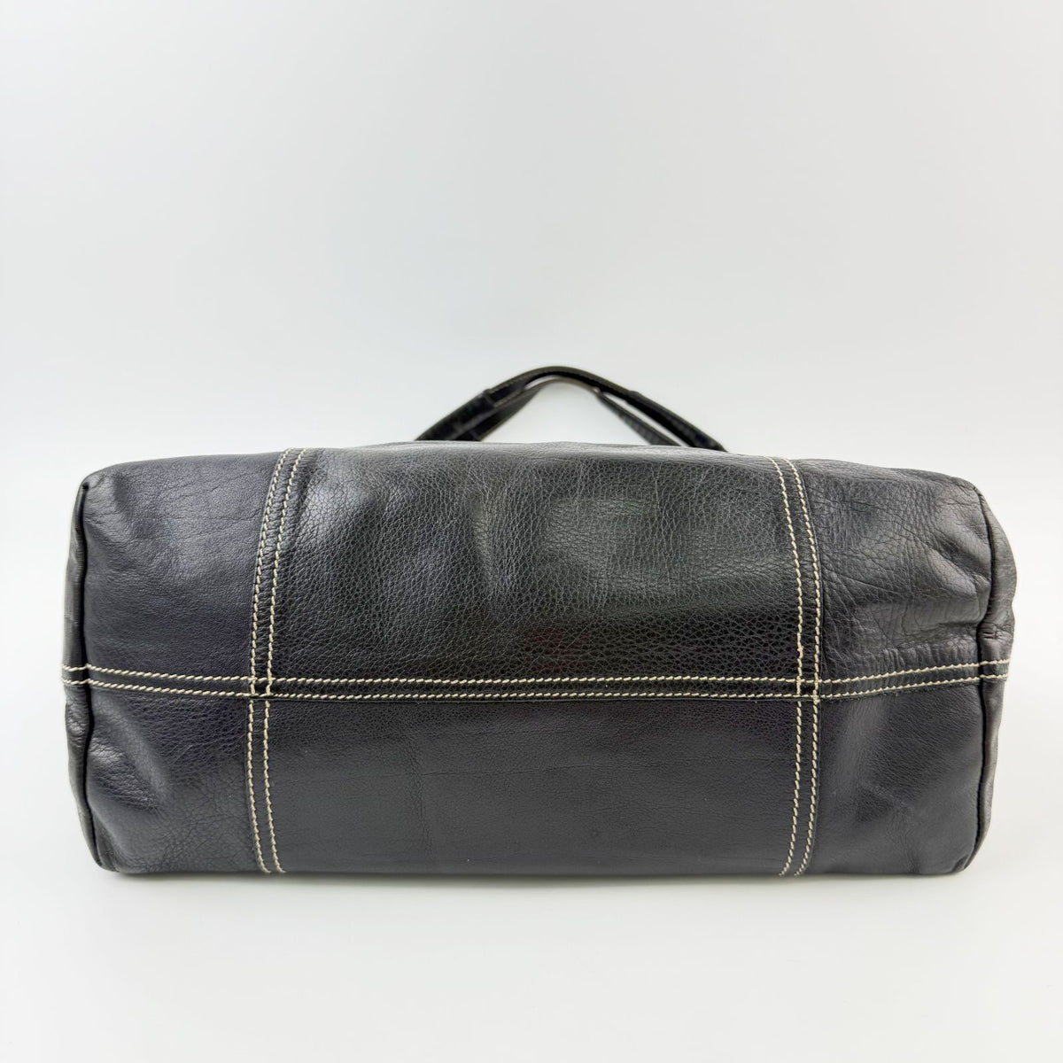 Miu Miu Gathered Contrast Stitch Tote Shoulder Bag Leather Black Silver Vintage — view 5