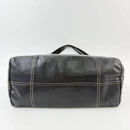 Miu Miu Gathered Contrast Stitch Tote Shoulder Bag Leather Black Silver Vintage — view 5
