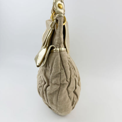 Miu Miu Coffer Matelasse 2-Way Shoulder Bag Linen Leather Beige Gold Vintage — view 5