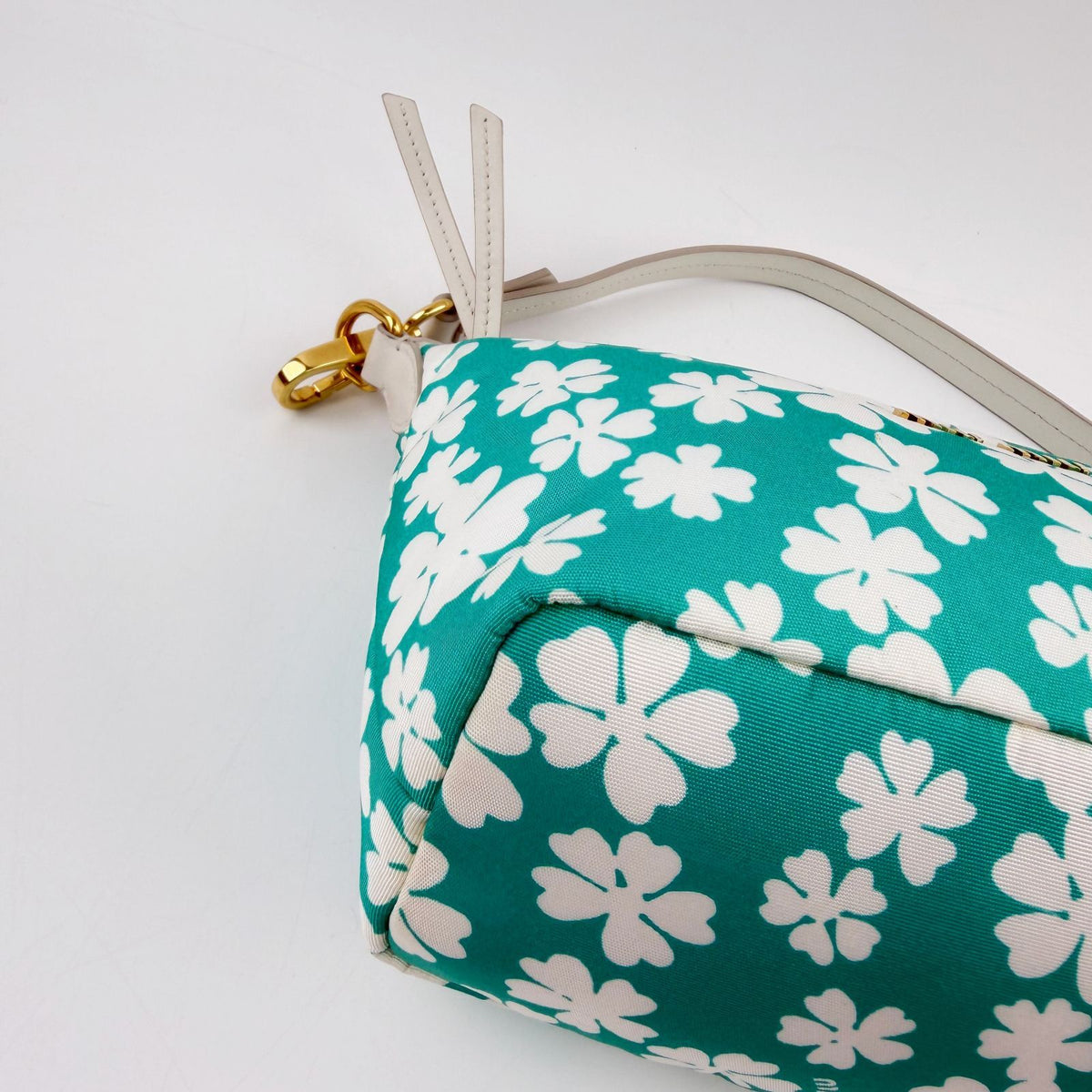 Miu Miu Spirit Floral Re-Nylon Handbag Pouch Nylon Leather Green White Gold — view 7