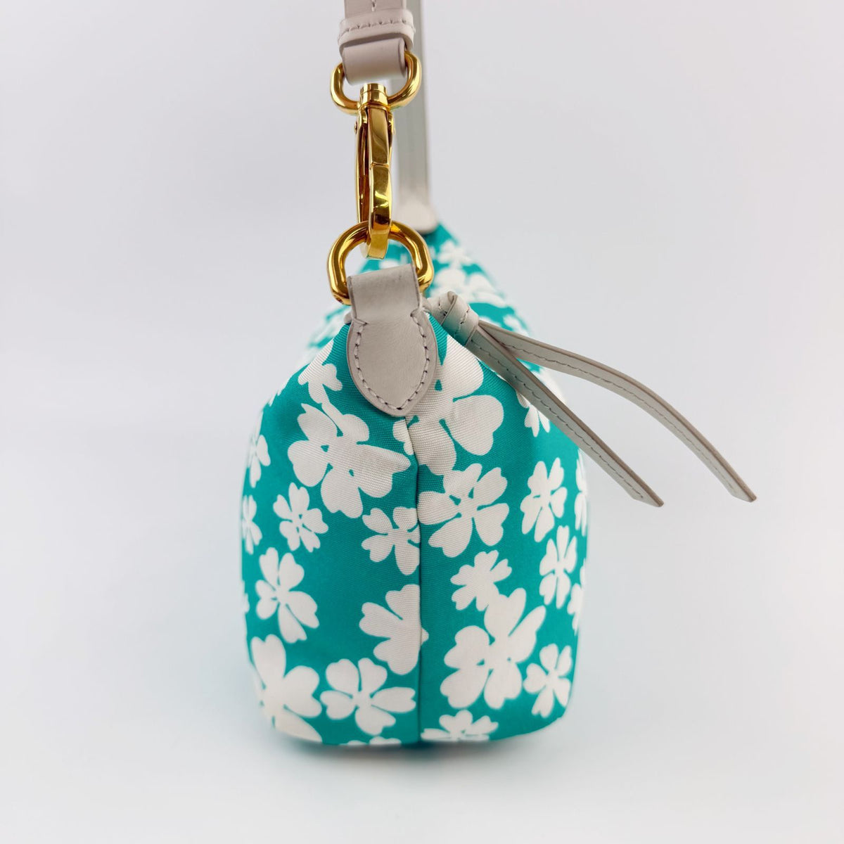 Miu Miu Spirit Floral Re-Nylon Handbag Pouch Nylon Leather Green White Gold — view 5