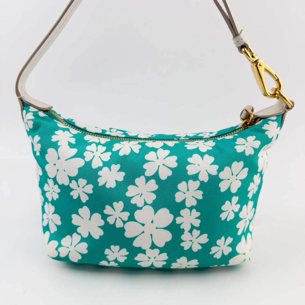 Miu Miu Spirit Floral Re-Nylon Handbag Pouch Nylon Leather Green White Gold — view 3