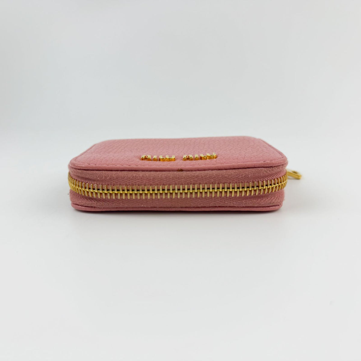 Miu Miu Madras Zip Around Coin Purse Leather Pink Gold Vintage — view 3