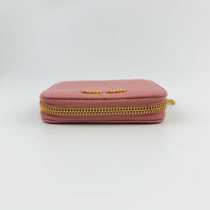 Miu Miu Madras Zip Around Coin Purse Leather Pink Gold Vintage — view 3