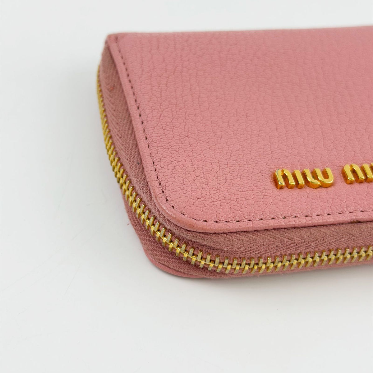 Miu Miu Madras Zip Around Coin Purse Leather Pink Gold Vintage — view 7