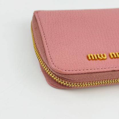Miu Miu Madras Zip Around Coin Purse Leather Pink Gold Vintage — view 7
