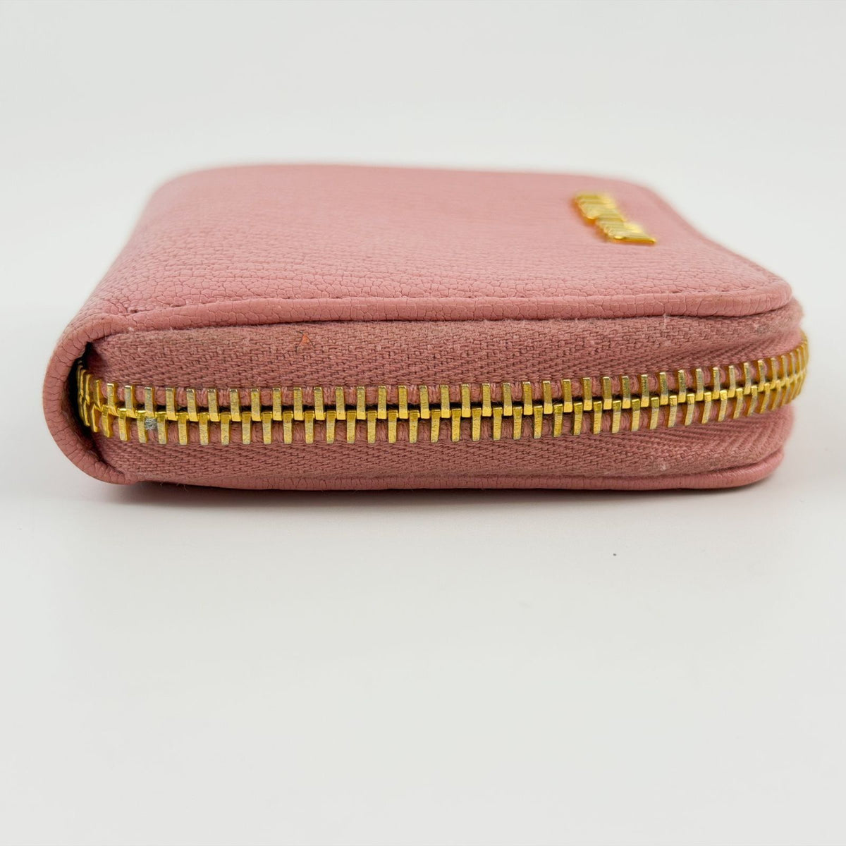 Miu Miu Madras Zip Around Coin Purse Leather Pink Gold Vintage — view 6