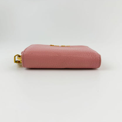 Miu Miu Madras Zip Around Coin Purse Leather Pink Gold Vintage — view 4