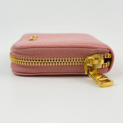 Miu Miu Madras Zip Around Coin Purse Leather Pink Gold Vintage — view 5