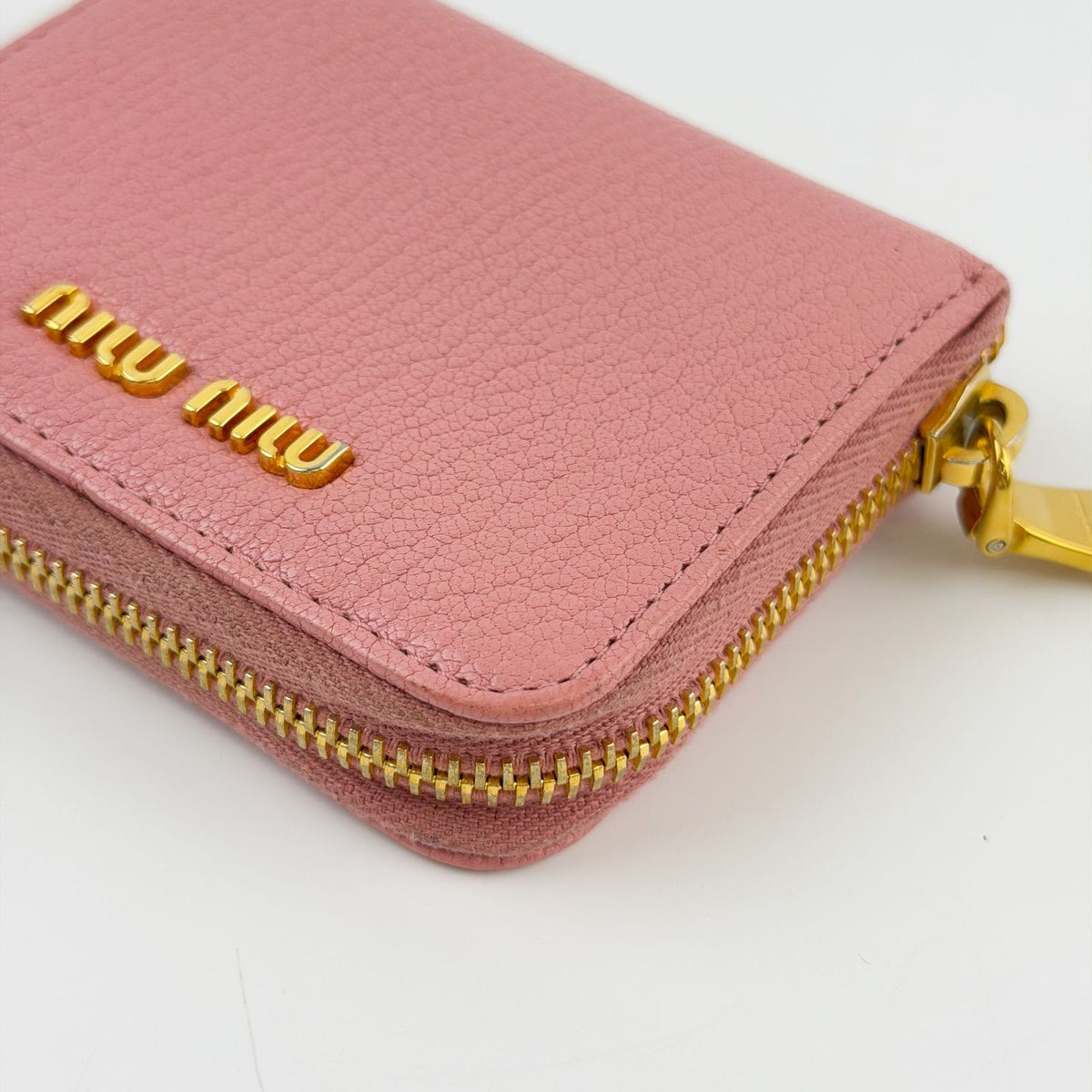 Miu Miu Madras Zip Around Coin Purse Leather Pink Gold Vintage — view 8