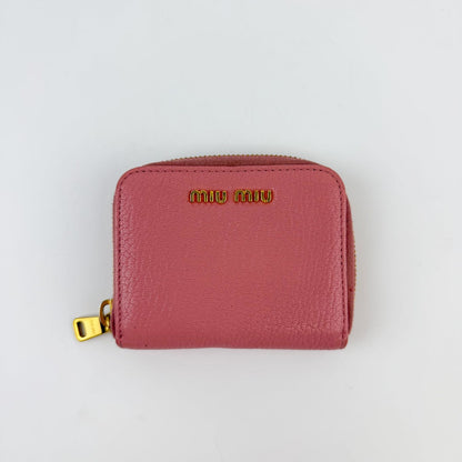 Miu Miu Madras Zip Around Coin Purse Leather Pink Gold Vintage