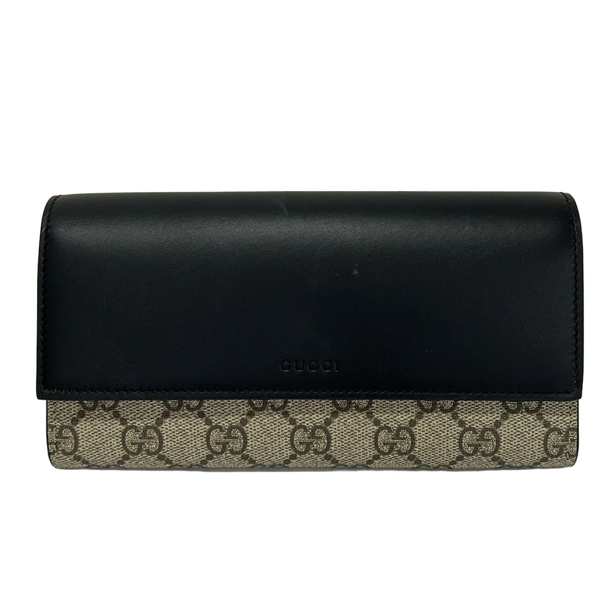 Gucci Wallet GG Plus Supreme Black Beige Dark Brown Leather