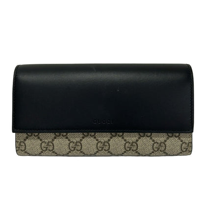 Gucci Wallet GG Plus Supreme Black Beige Dark Brown Leather